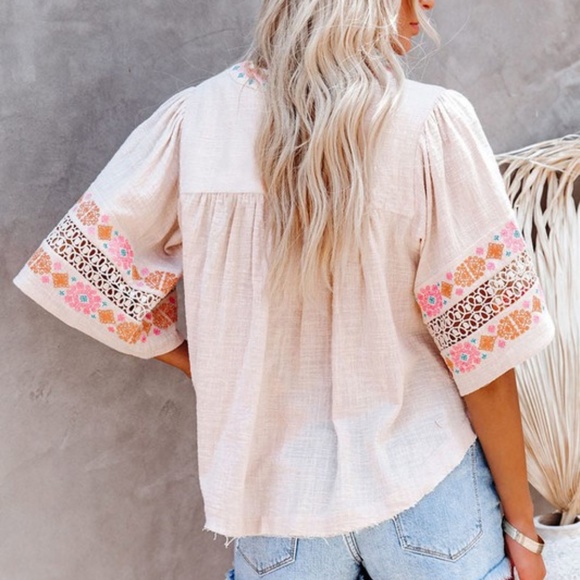 Beige Embroidered and Tasseled Blouse - Picture 3 of 7